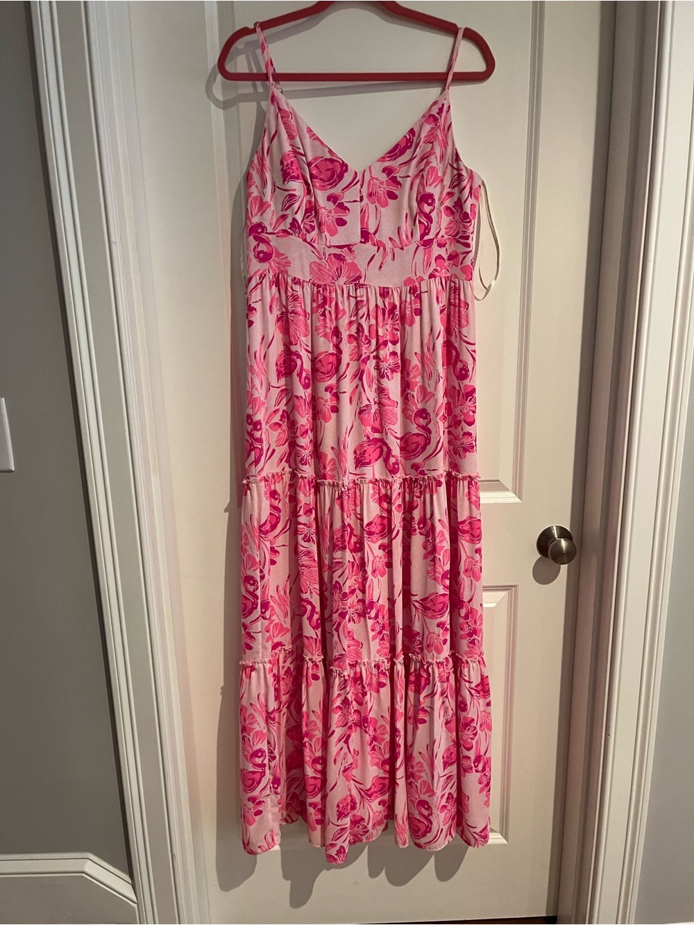 Lilly Pulitzer Pink & Hot Pink Floral Tiered Maxi Dress
